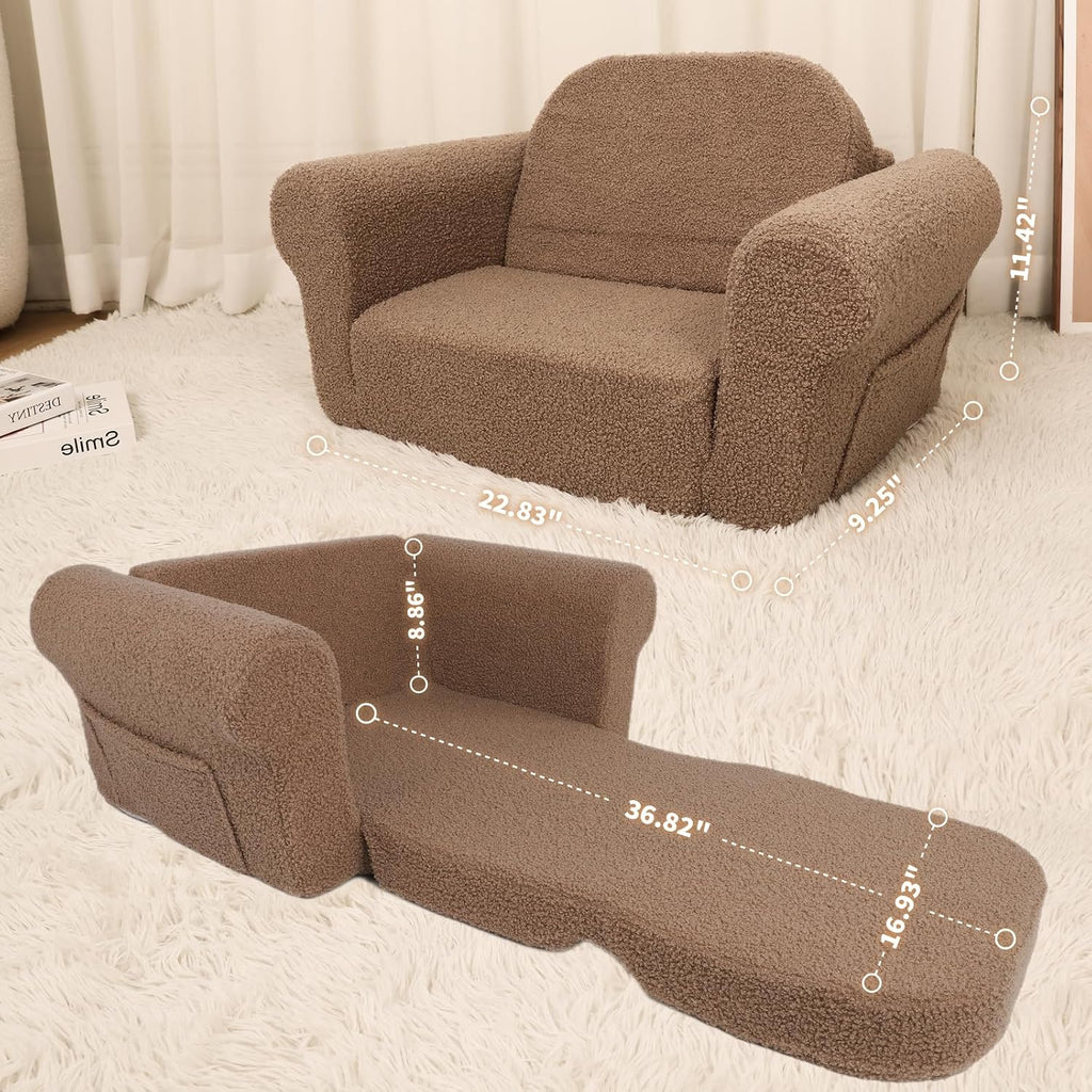 Chairs for childrenr, 2-in-1 Toddler Soft Teddy Couch Fold Out, Convertible Chair to Lounger for Girls and Boys|Safety Certified | Gift for Children