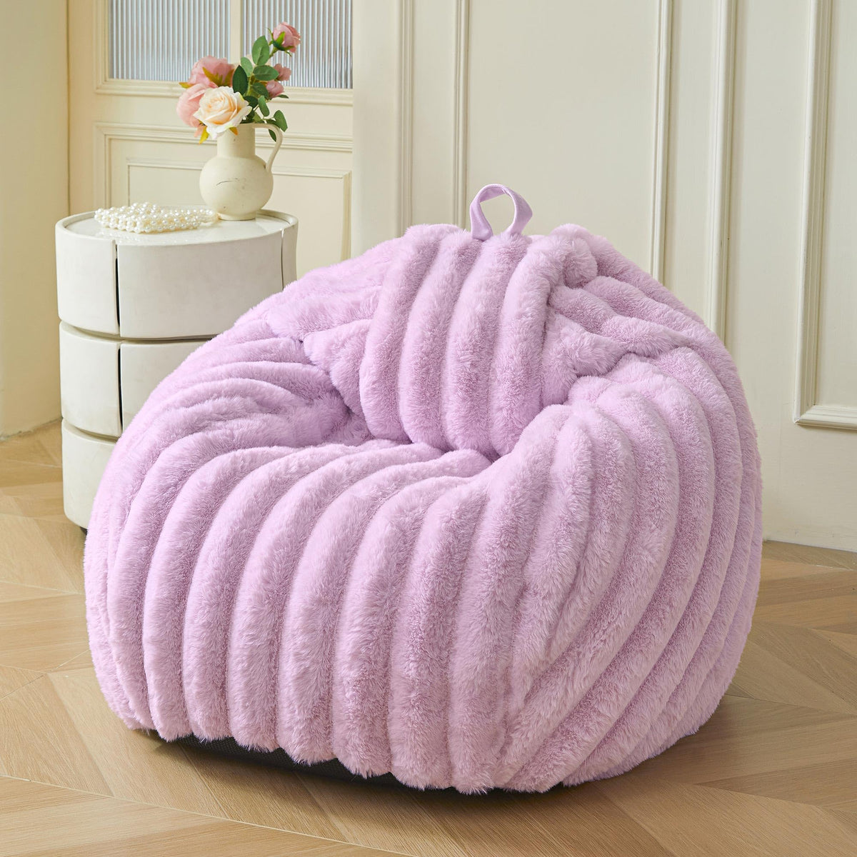 MEGO Kids Fluffy Faux Rabbit Fur Bean Bag Chair Cover, No Filler, Beige