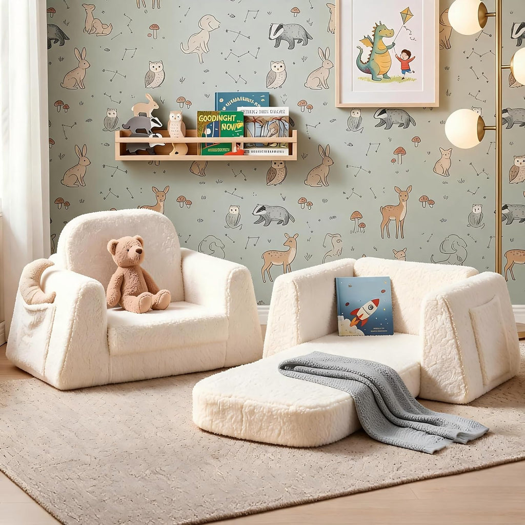 BanaSuper Wide Kids Sofa, Foam Couch for Children 3-8, Cream