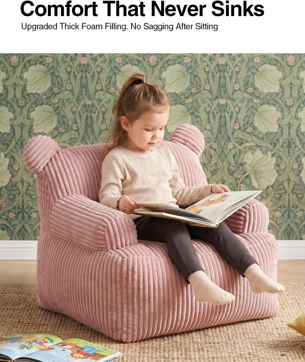 Kids Bean Bag Chair Soft Stuffed Floor Sofa with Pocket for Reading, Pink