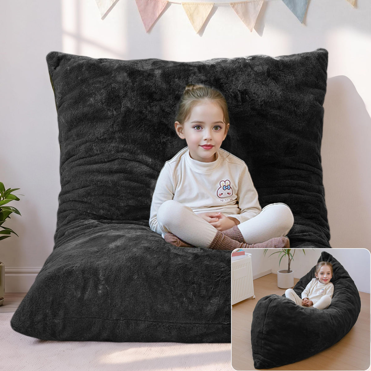 MAXYOYO 3 in 1 Kids Bean Bag Chair, Comfy Floor Sofa with Removed Cover