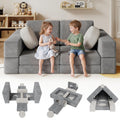 Modular Kids Play Couch, 17-Piece Kids Couch with Shape Pillows & Window Panels, Convertible Play Couch for Kids, Toddler Couch, Kids Sofa with Washable Covers for Playroom, Bedroom, Reading Nook-Grey