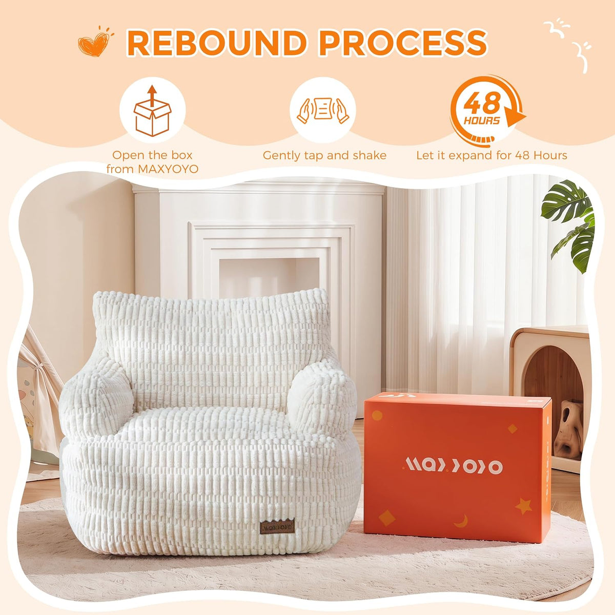 MAXYOYO Kids Bean Bag Chair, Comfy Bean Bag Sofa with Filler