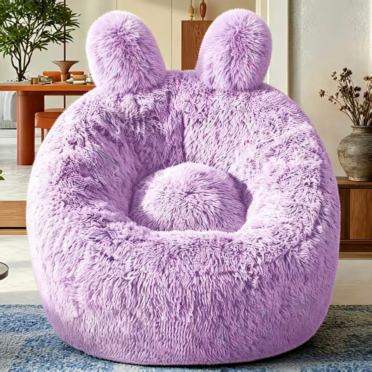 Plush Faux Fur Bean Bag Chairs, Memory Foam Filled Sofa Chair Shape Bean Bag for Adults/Teens/Kids, Ultra-Soft Lazy Sofa for Living Room Bedroom College Dorm, Grey