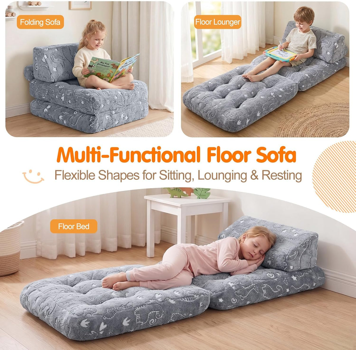 MeMoreCool Kids Couch, 3-in-1 Fold-Out Foam Chair