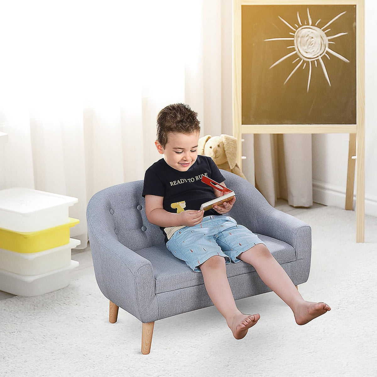 Qaba 2-Seat Kids Sofa Children's Couch Ages 3-7 11" High Seat Gray