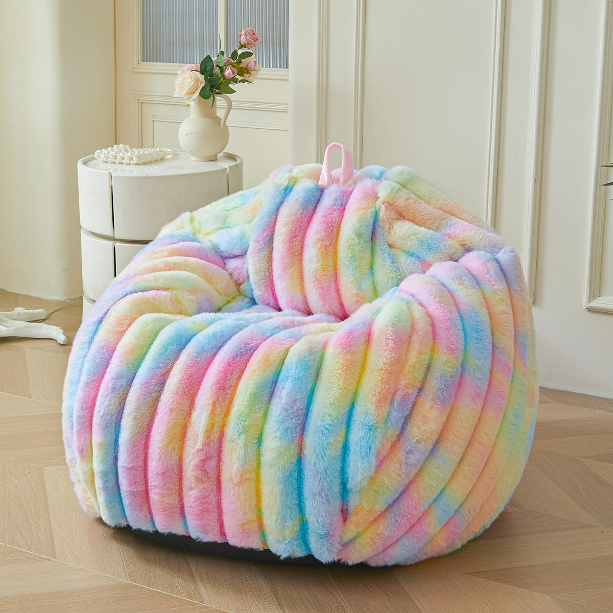 MEGO Kids Fluffy Faux Rabbit Fur Bean Bag Chair Cover, No Filler, Beige