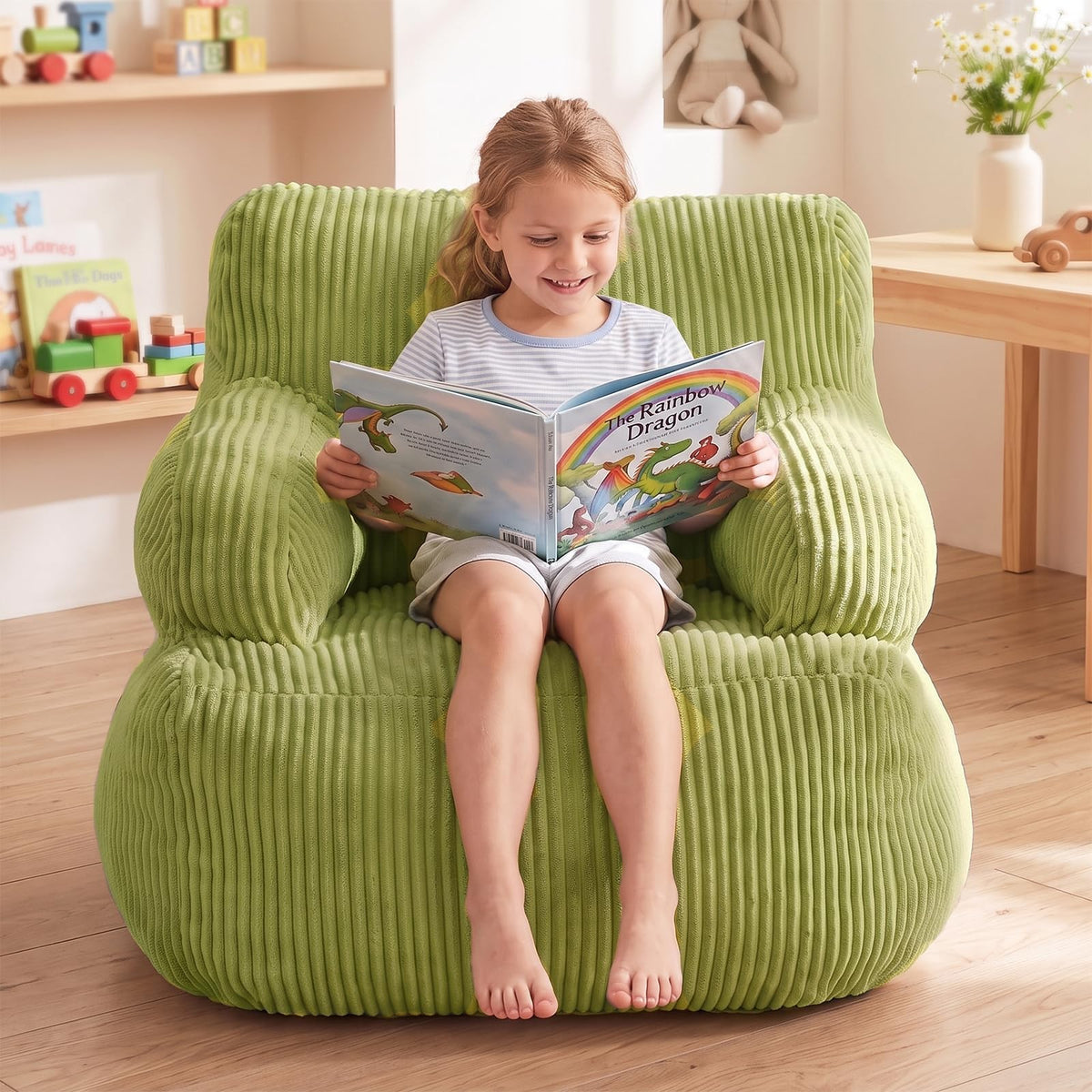 Bean Bag Chairs for Kids, Comfy Bean Bag Sofa for Boys & Girls, Beige