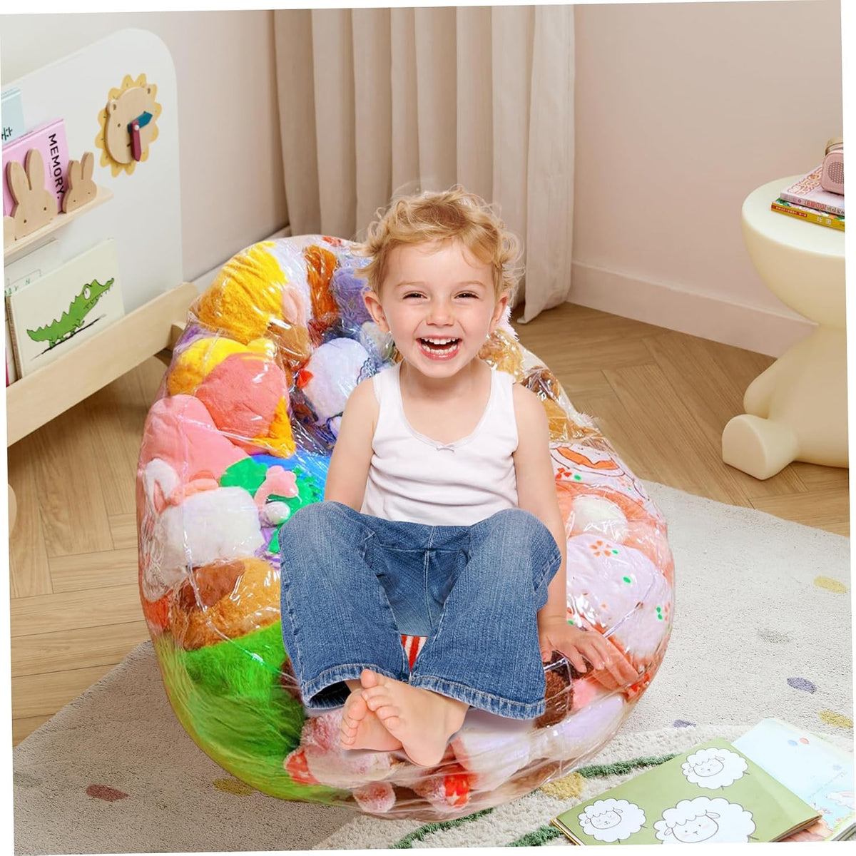 Stuffed Animal Bean Bag Storage PVC Clear Chair Extra Large Water Resistant Soft Toy Storage Kids Sofa for Organizing Sitting, 29.5x29.5x23.6in