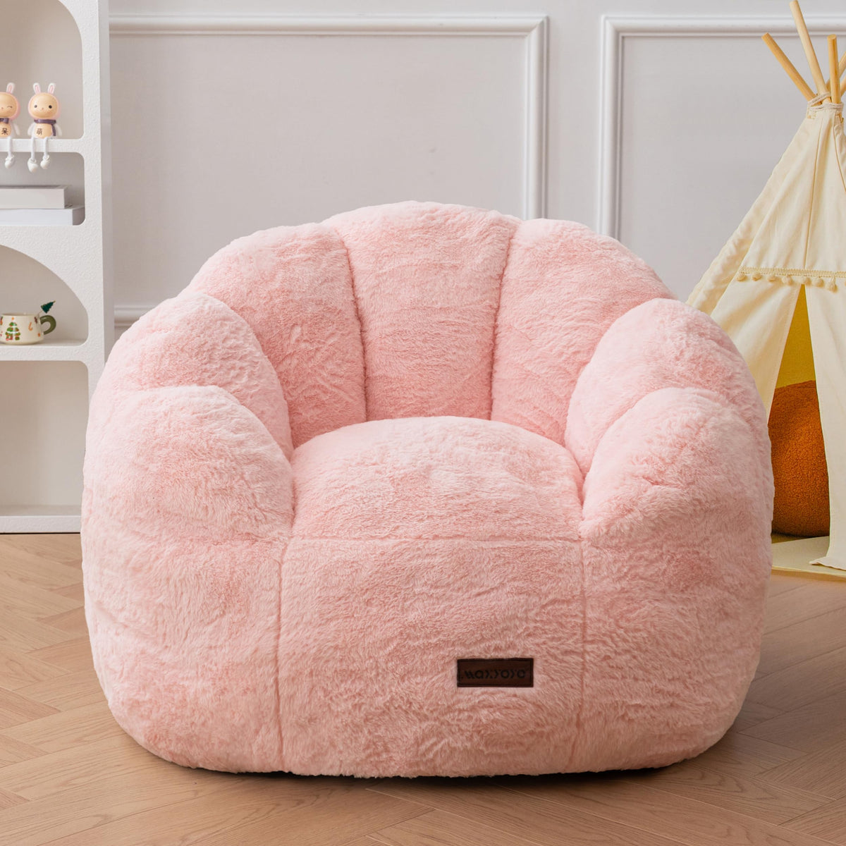 MAXYOYO Kids Bean Bag Chair, Floral Shaped Bean Bag Sofa, Beige