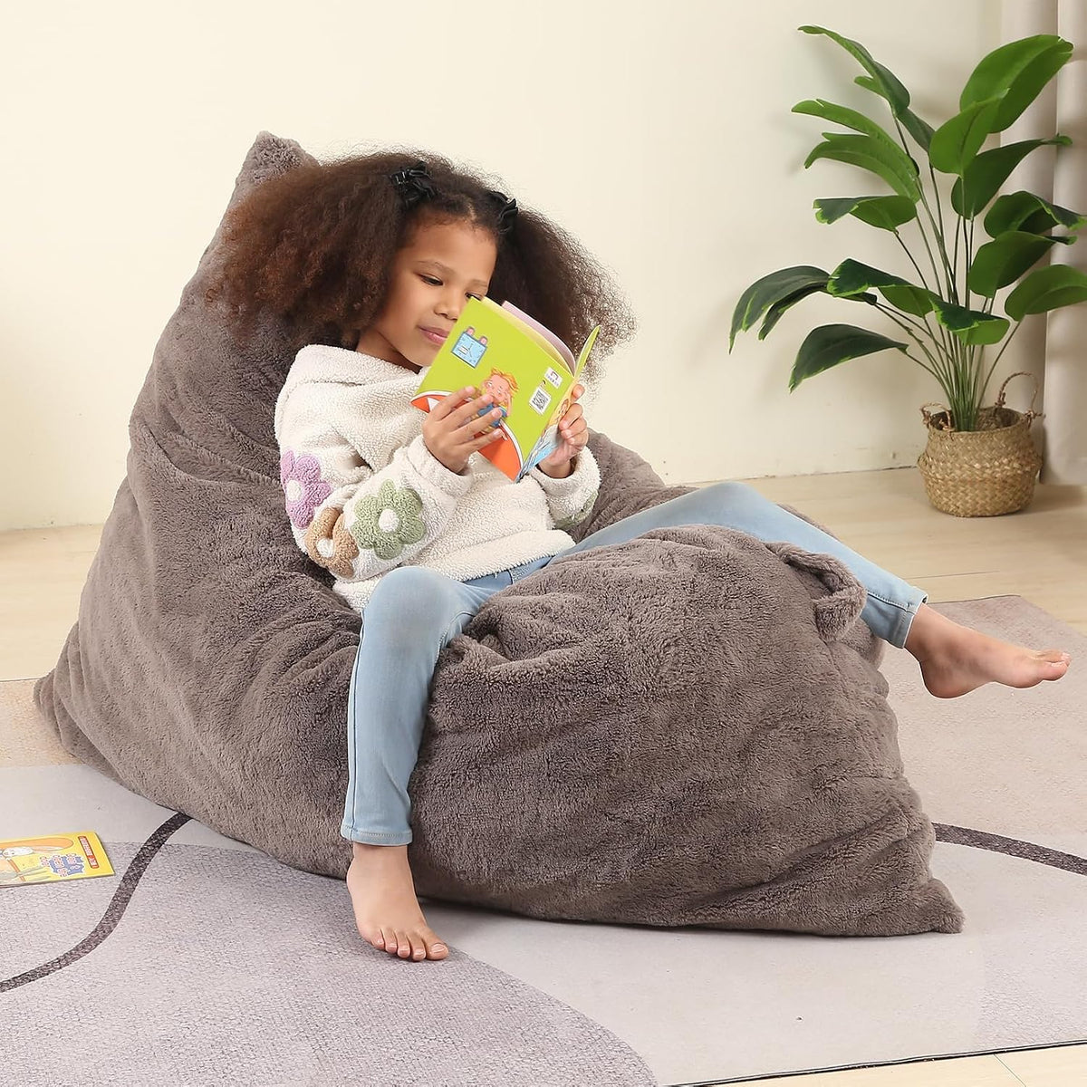 MOMCAYWEX 3-in-1 Kids Bean Bag Chair, Giant Pillow Floor Cushion, 35" x 50" x 10", Dark Brown