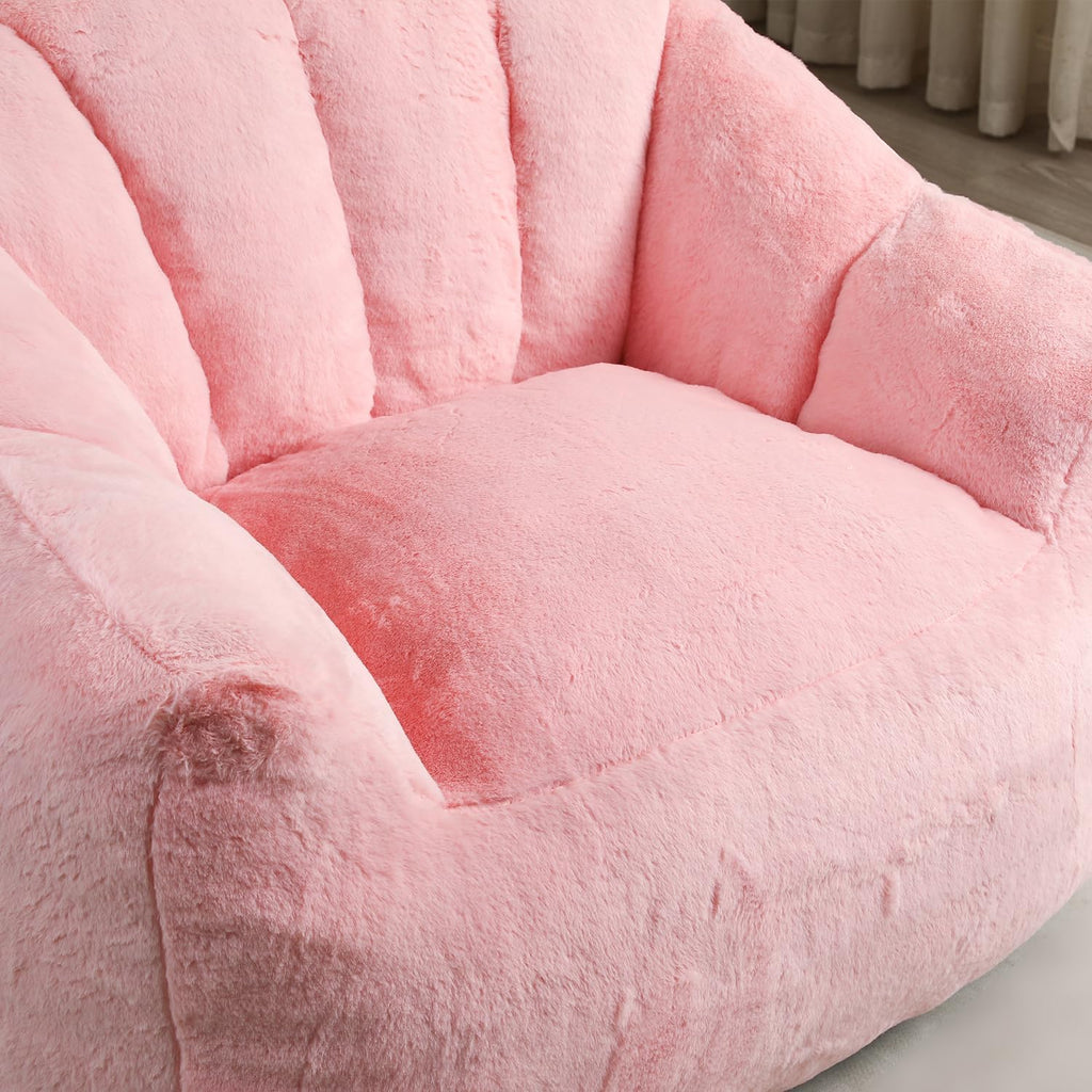 Bean Bag Chair with Arms for Adults - Furry Lazy Sofa, Armrests Stuffed High-Density Foam Filler Chair, Small Cozy Reading in Bedroom Living Room and Dorms (Pink)