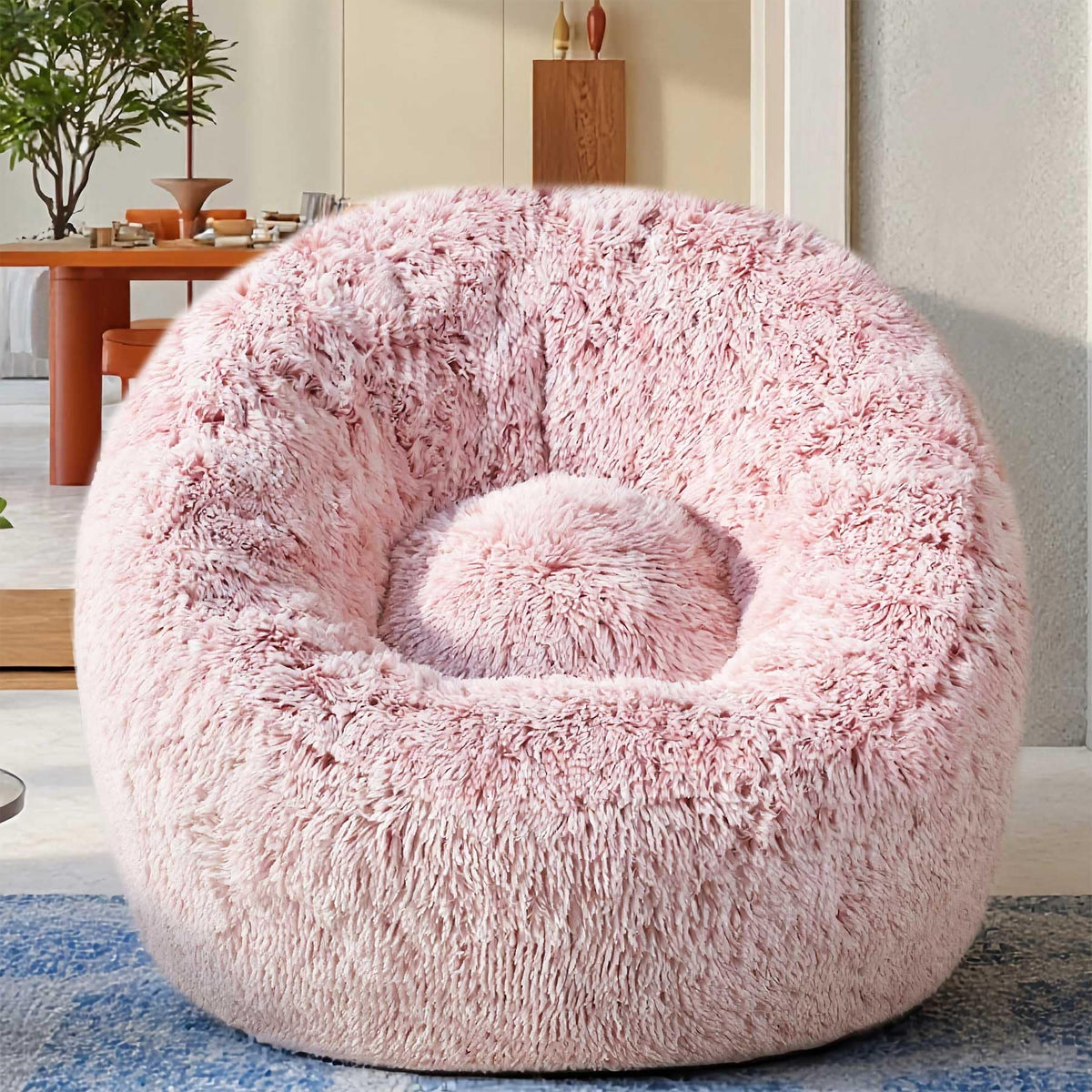 Plush Faux Fur Bean Bag Chairs, Memory Foam Filled Sofa Chair Shape Bean Bag for Adults/Teens/Kids, Ultra-Soft Lazy Sofa for Living Room Bedroom College Dorm, Grey
