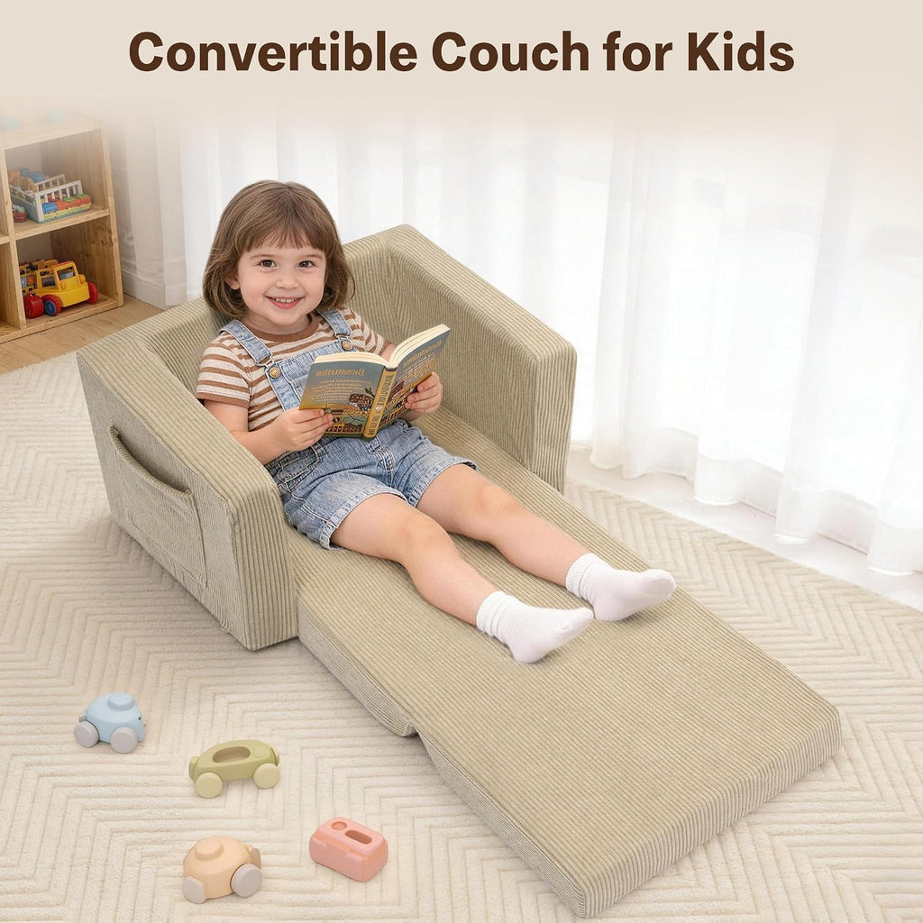 Bubble Ball Comfy Kids Couch, 2-in-1 Foldable Kids Sofa Chair, Beige