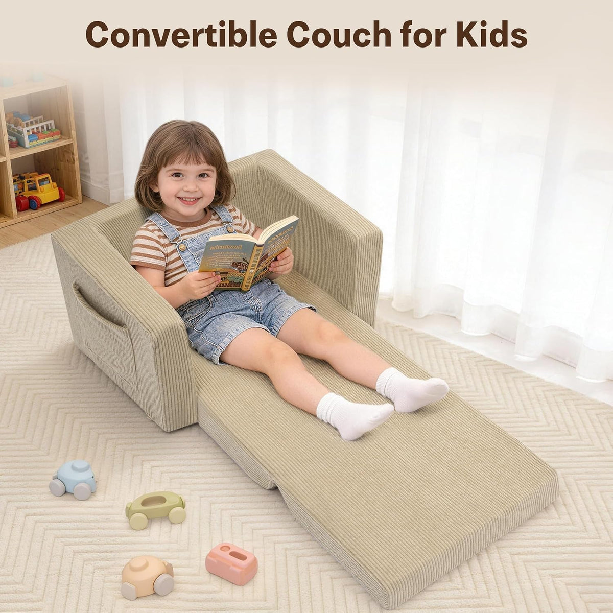 Bubble Ball Comfy Kids Couch, 2-in-1 Foldable Kids Sofa Chair, Beige