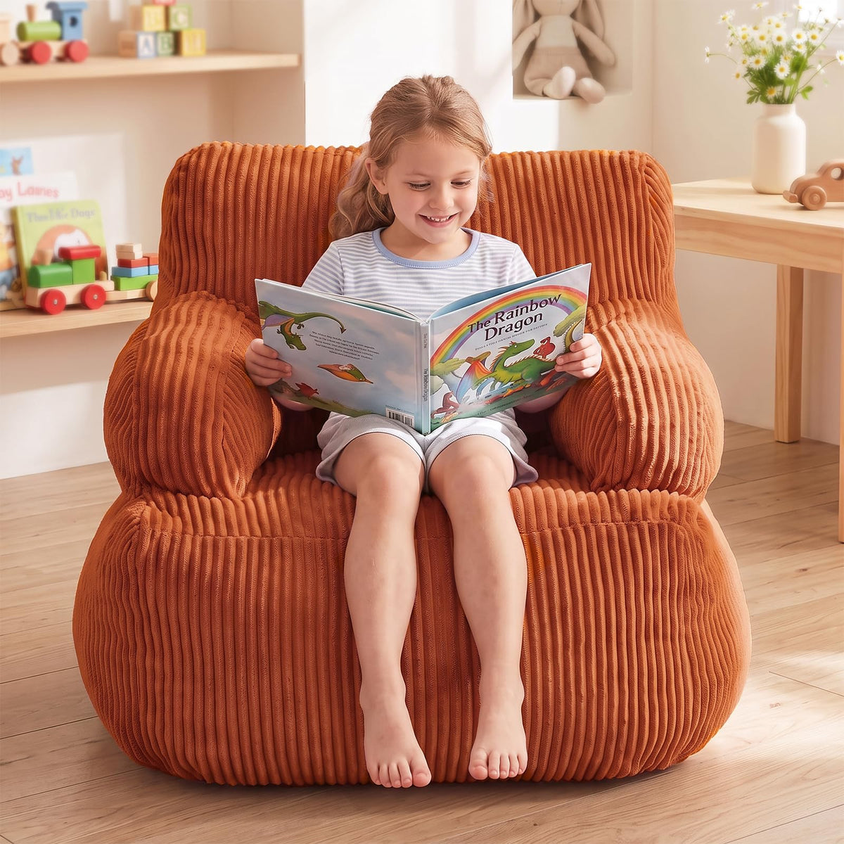 Bean Bag Chairs for Kids, Comfy Bean Bag Sofa for Boys & Girls, Beige