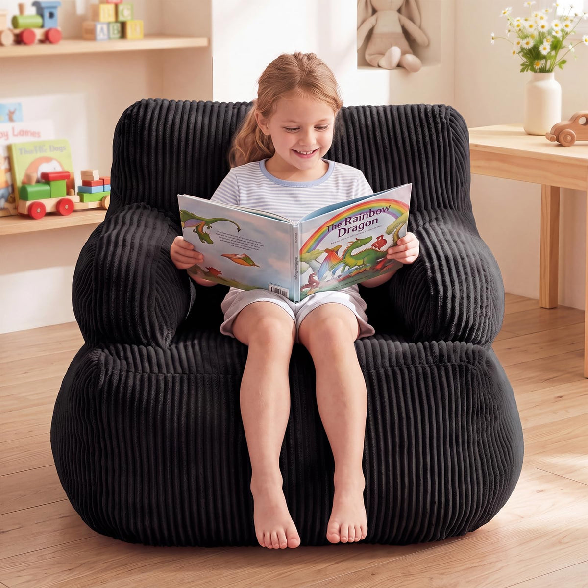 Bean Bag Chairs for Kids, Comfy Bean Bag Sofa for Boys & Girls, Beige
