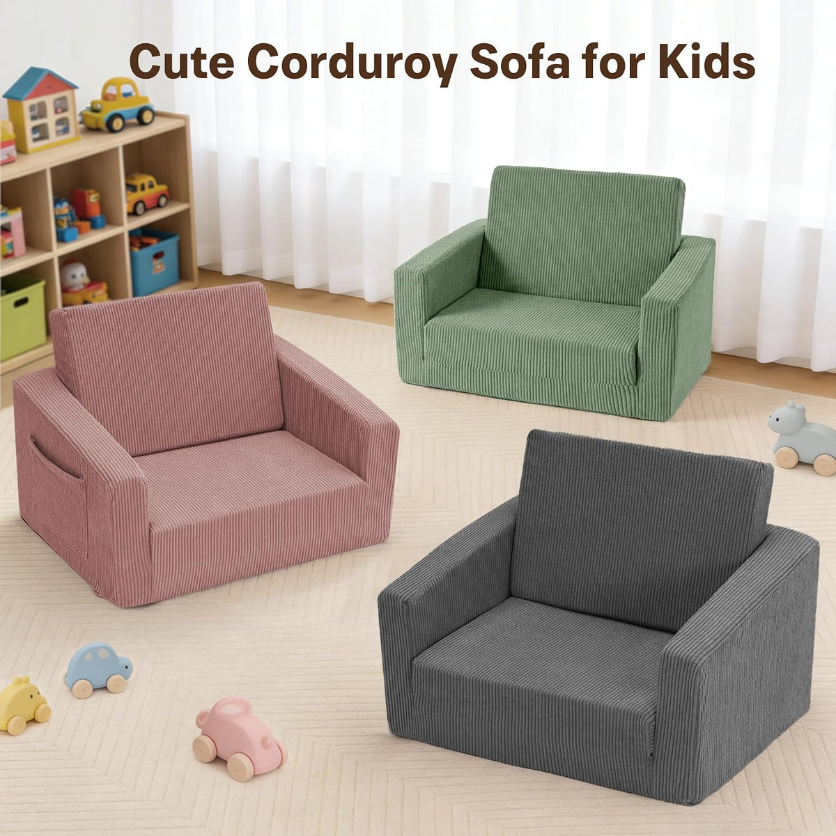 Bubble Ball Comfy Kids Couch, 2-in-1 Foldable Kids Sofa Chair, Green