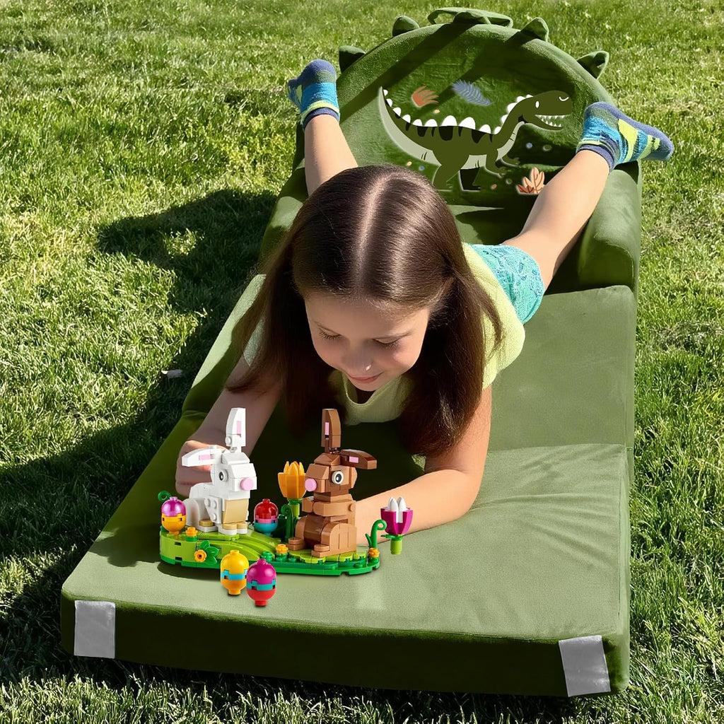 Dinosaur Kids Sofa Bed Ages 3+ with Washable Cover, Foldable Toddler Chair
