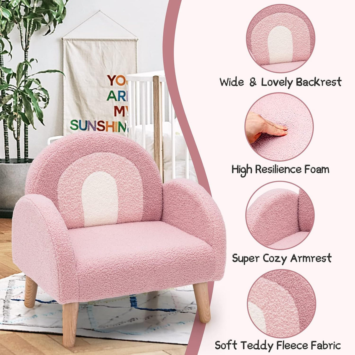 INFANS Kids Sofa, Toddler Armchair with Solid Wooden Frame Anti-Tipping Design Plush Fabric, Upholstered Children Chair for Kindergarten Playroom Preschool, Gift for Boys Girls, Toddler Couch