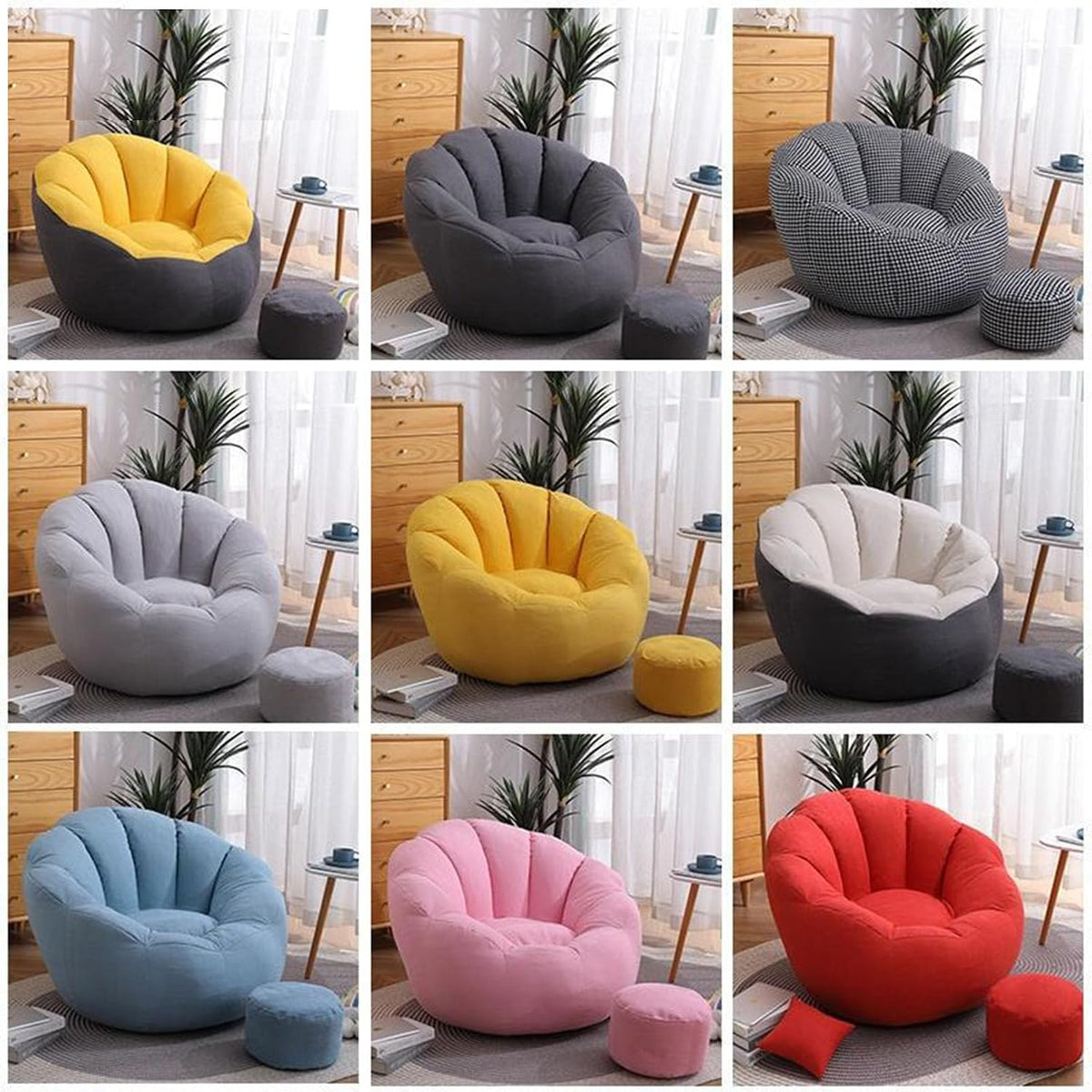 Ultra Soft Bean Bag Chair Cover, Stuffed Animal Storage Bean Bag Cover (No Filler) Soft Premium Stuffable Bean Bag Chair Cover Leakproof Furniture Protector,Grey Yellow,78x78x68cm