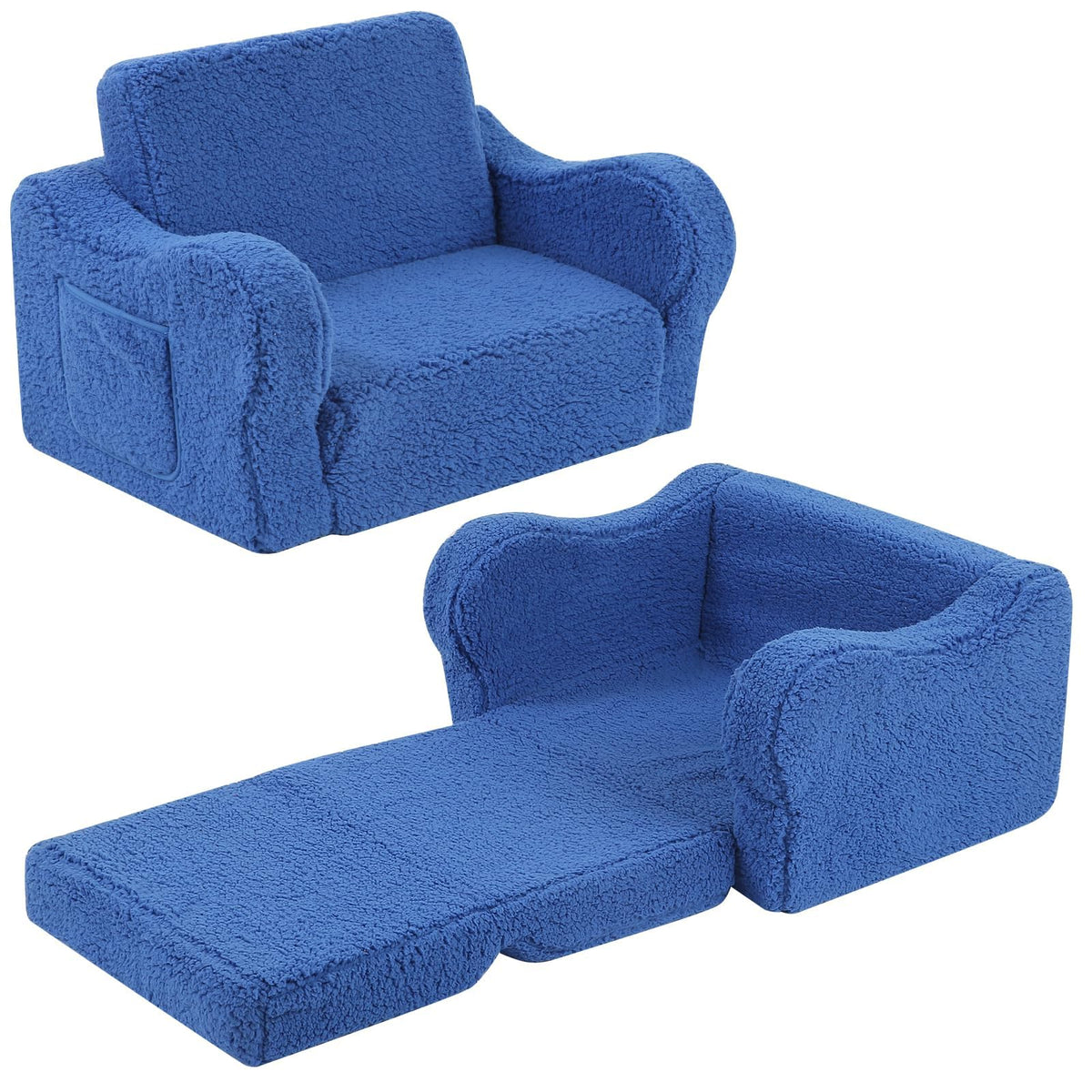 MOMCAYWEX Kids Sofa Chair, 2-in-1 Foldable Couch, Sherpa, Grey