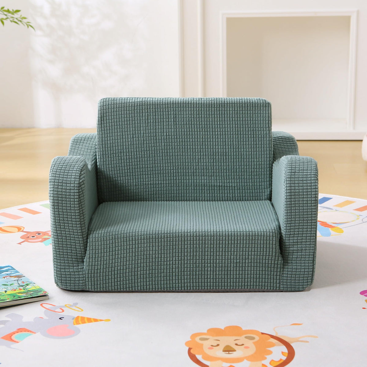 Toddler Couch 2-in-1 Flip Open Sherpa Kids Sofa Chair, Light Brown