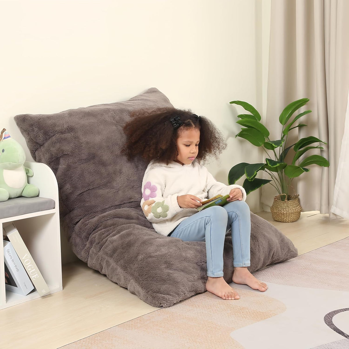MOMCAYWEX 3-in-1 Kids Bean Bag Chair, Giant Pillow Floor Cushion, 35" x 50" x 10", Dark Brown