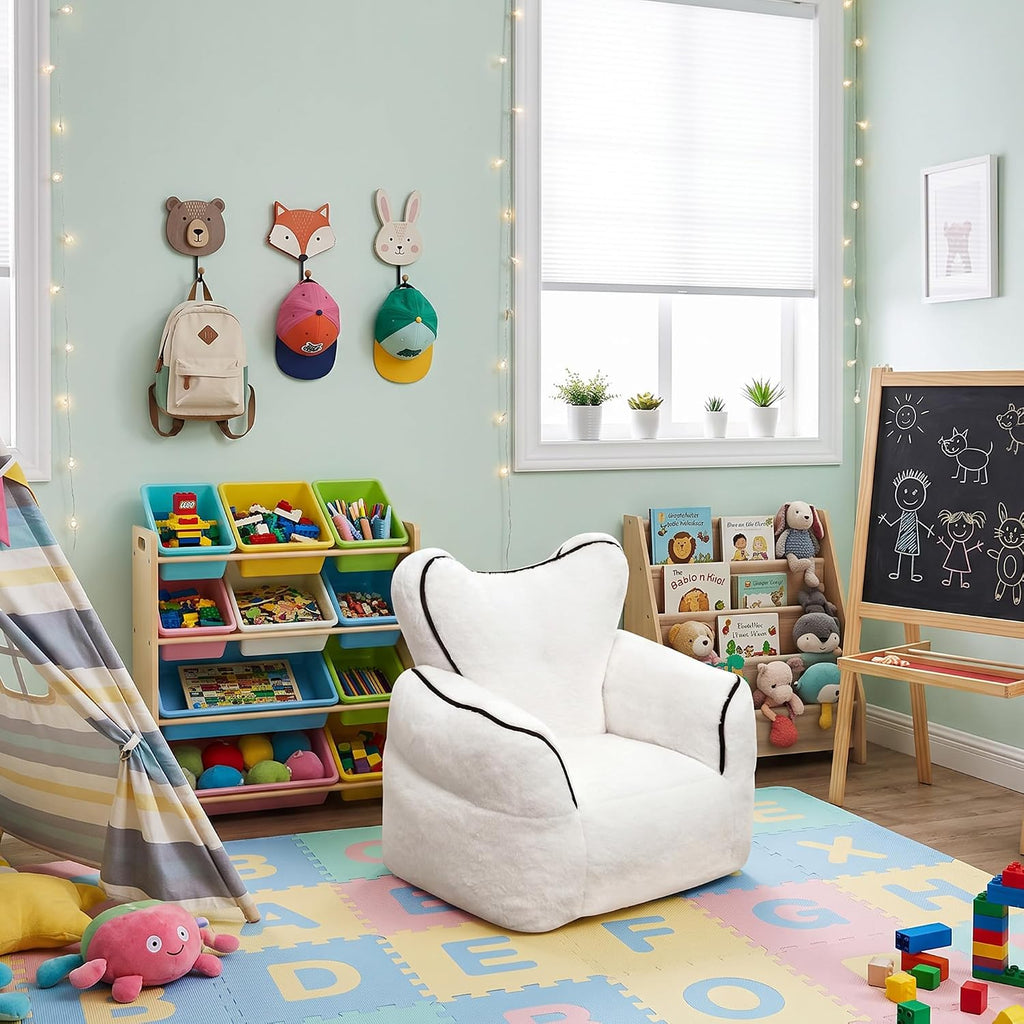 Heart-Shaped Kids Faux Fur Bean Bag Chair, Cozy Plush Lounger with High-Density Foam, Soft Reading Chair for Children's Bedroom Playroom, White