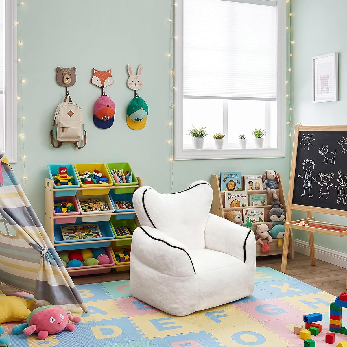 Heart-Shaped Kids Faux Fur Bean Bag Chair, Cozy Plush Lounger with High-Density Foam, Soft Reading Chair for Children's Bedroom Playroom, White