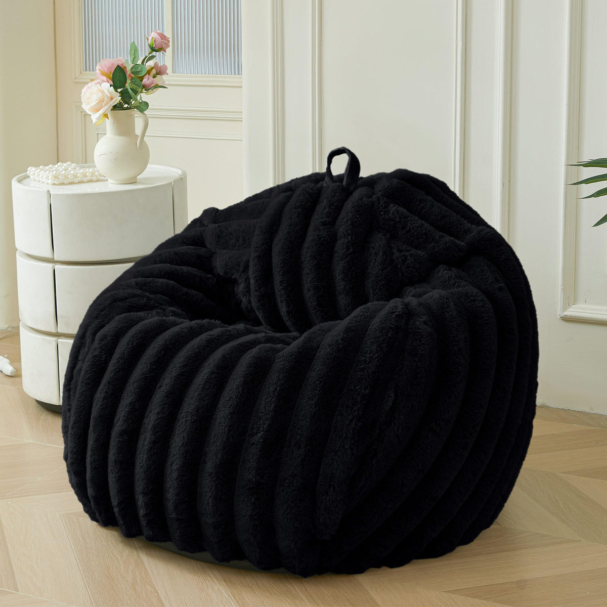MEGO Kids Fluffy Faux Rabbit Fur Bean Bag Chair Cover, No Filler, Beige
