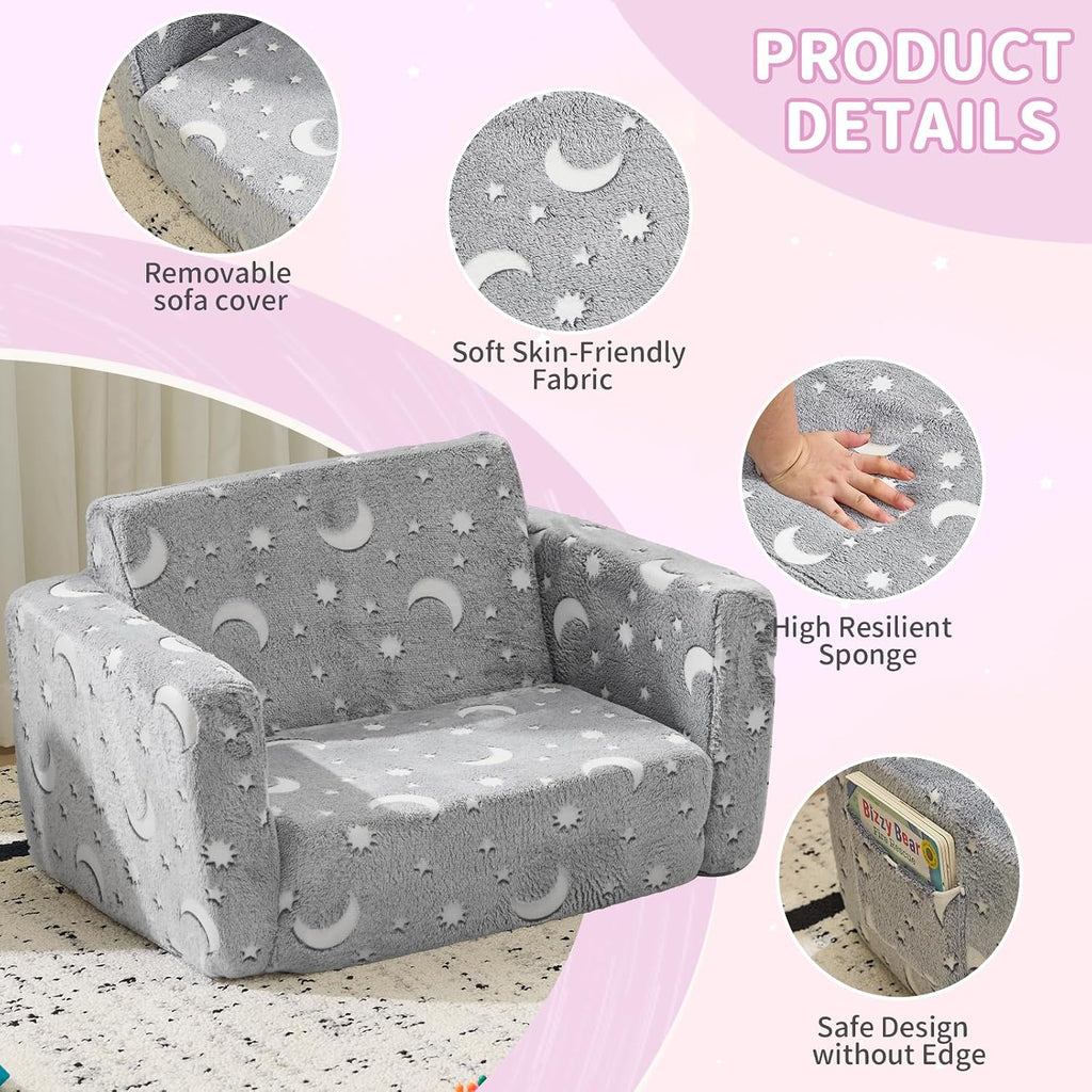 Couch, Fold Out Sofa Chair, Foam, Washable,Fold Out Foam Sofa Chair for Reading Corner, Gift,Dark Star
