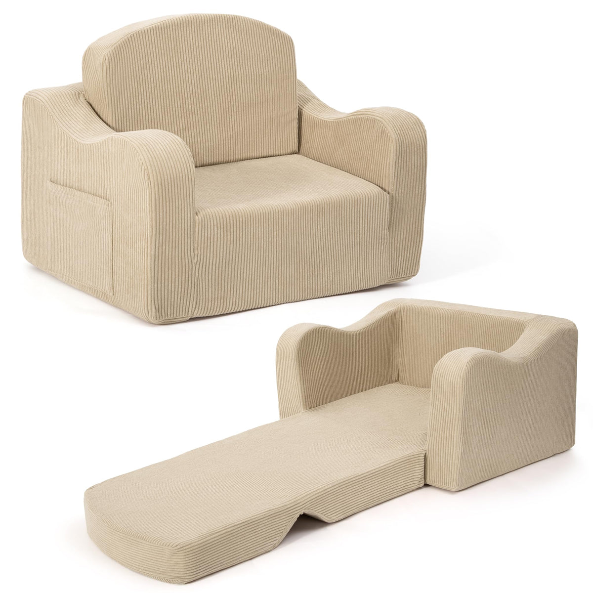 Airpanda Kids Sofa Chair, 2-in-1 Kids Couch, Fold Out Foam Sofa, Green