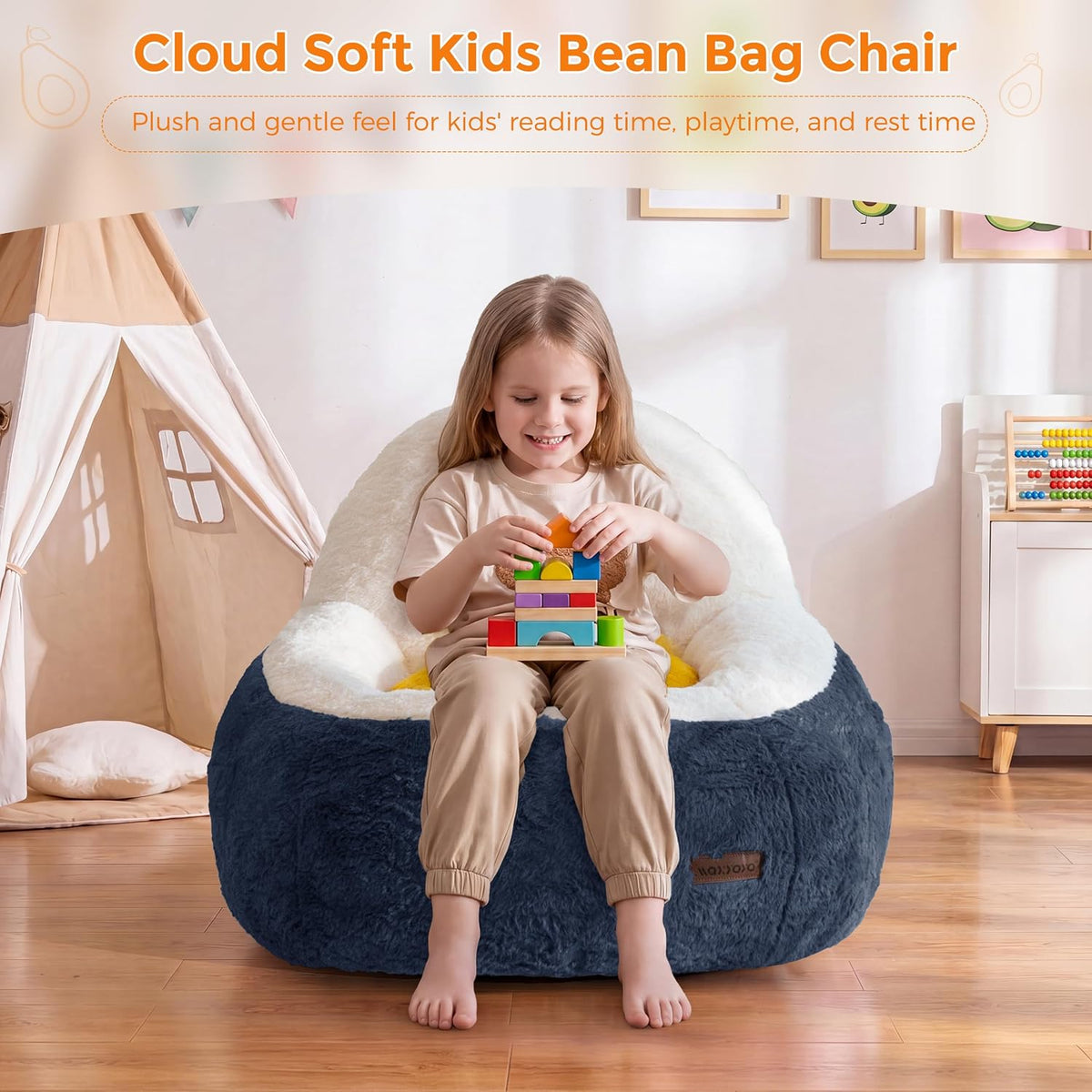 MAXYOYO Bean Bag Chair for Kids, Avocado-Shaped Faux Fur Chair