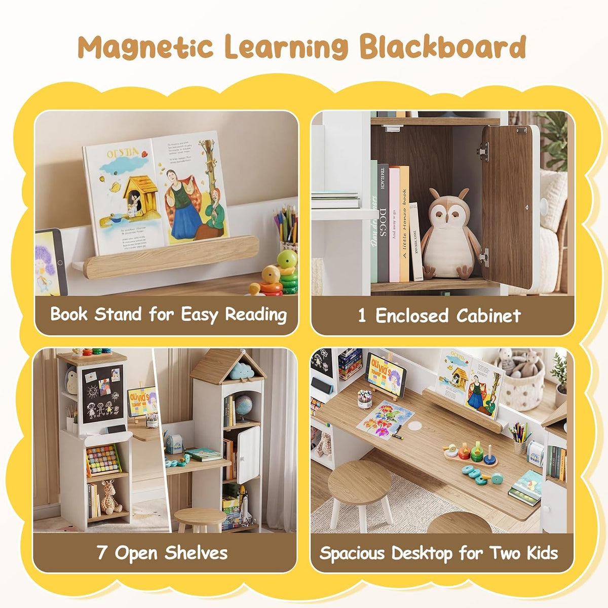 Kids Desk with Blackboard & 2 Stools