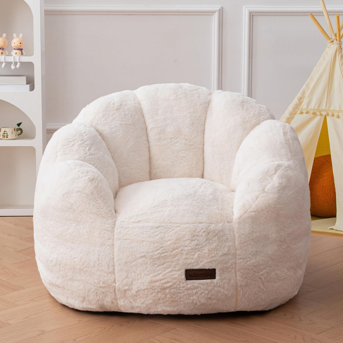 MAXYOYO Kids Bean Bag Chair, Floral Shaped Bean Bag Sofa, Beige