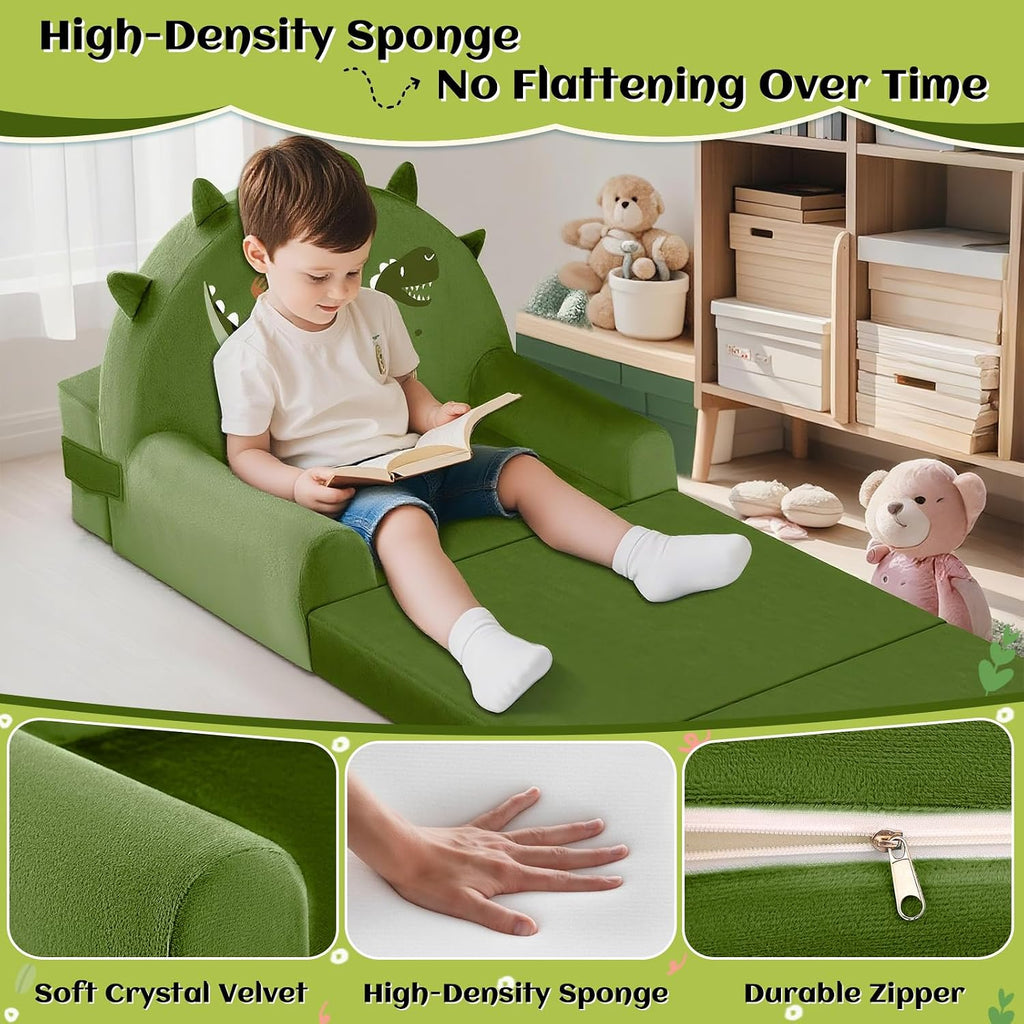 Dinosaur Kids Sofa Bed Ages 3+ with Washable Cover, Foldable Toddler Chair