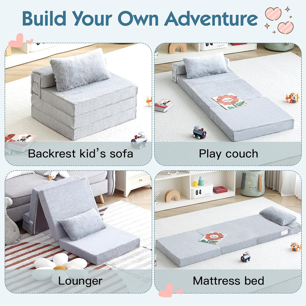 Kids Floor Mat, Trifold Futon Sofa, Portable Folding Play Mats for Playroom