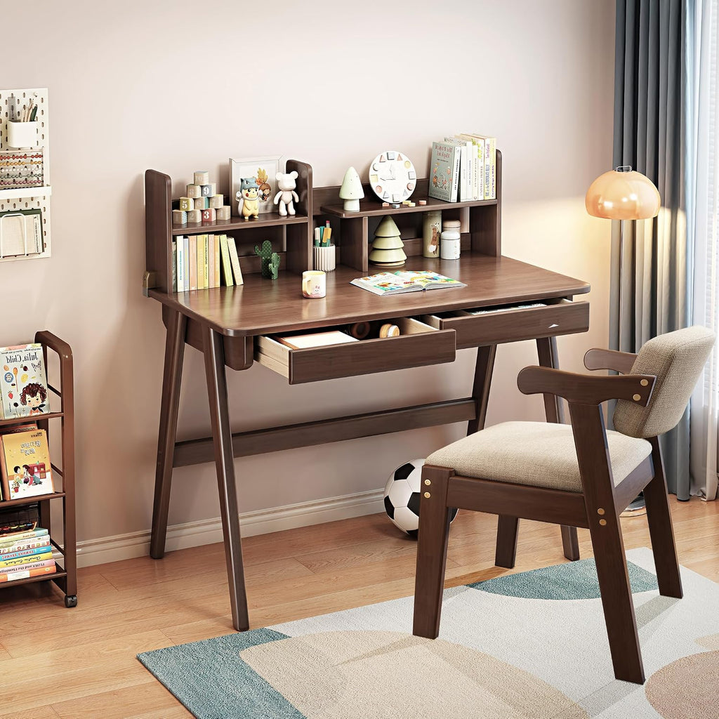Kids Desk and Chair Set Rubberwood Children's Learning Table and Chair Set with Chair Suitable for Children Aged 3 Years and Above Learning/Playing(Brown