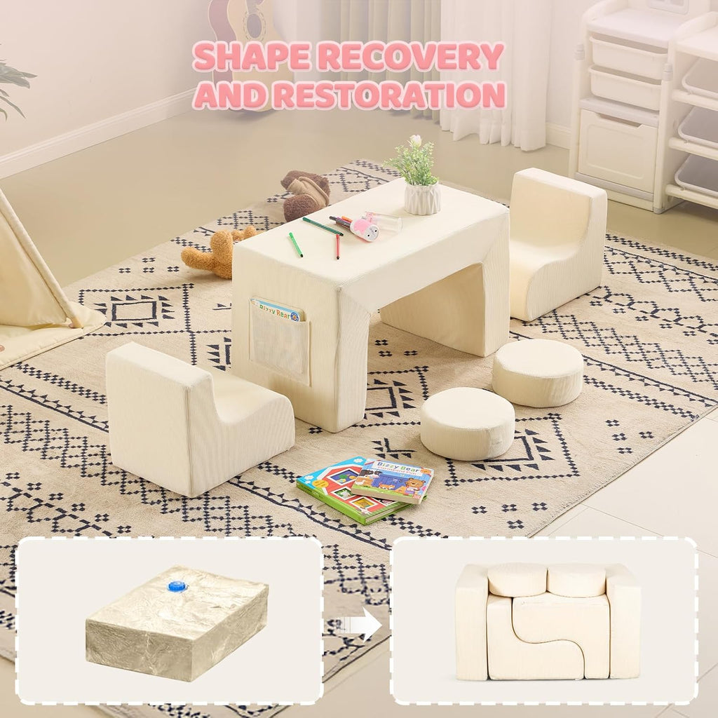 VALUE BOX Kids Bean Bag Chair, Corduroy Soft Bean Bag Sofa, Foam Lounger Suitable for Kids Room and Playroom, Beige