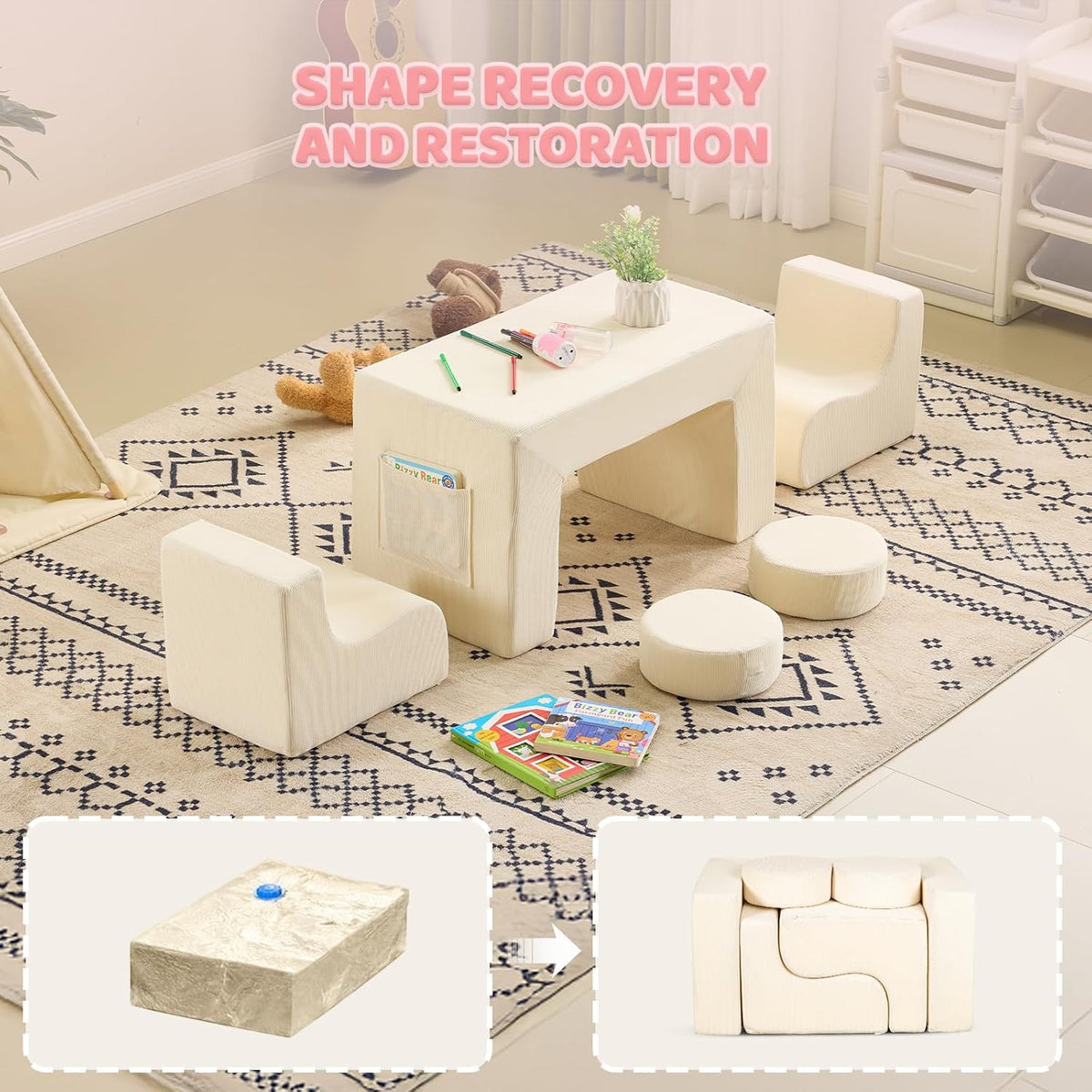 VALUE BOX Kids Bean Bag Chair, Corduroy Soft Bean Bag Sofa, Foam Lounger Suitable for Kids Room and Playroom, Beige