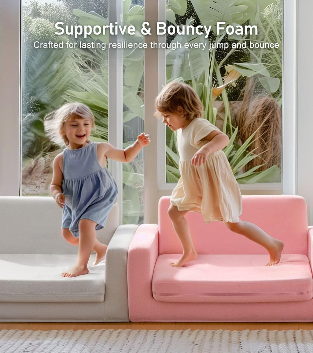 little dove 3-in-1 Extra Wide Convertible Kids Couch, Flip Open Kid Sofa, Machine-Washable Kid Couch for Girls, Kids Sofa for Fun Playtime, Gray
