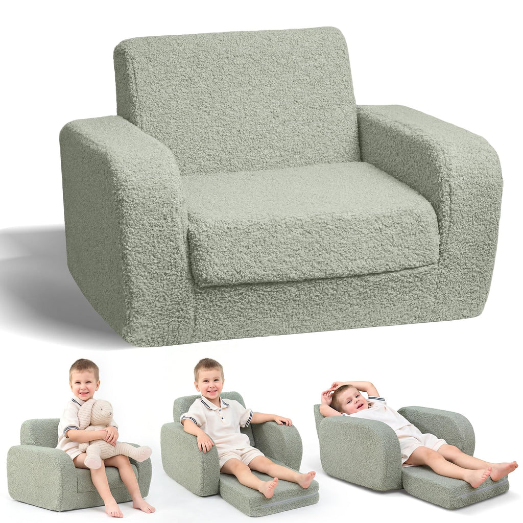 KidBloom 3-in-1 Toddler Couch, Toddler Chairs Comfy 2-3 Years Old, Gray
