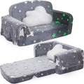 Foryoomi Extra Wide Kids Couch, 2-in-1 Soft Toddler Couch with Blanket, Glow in The Dark, Comfy Toddler Chair, Convertible Sofa, Star