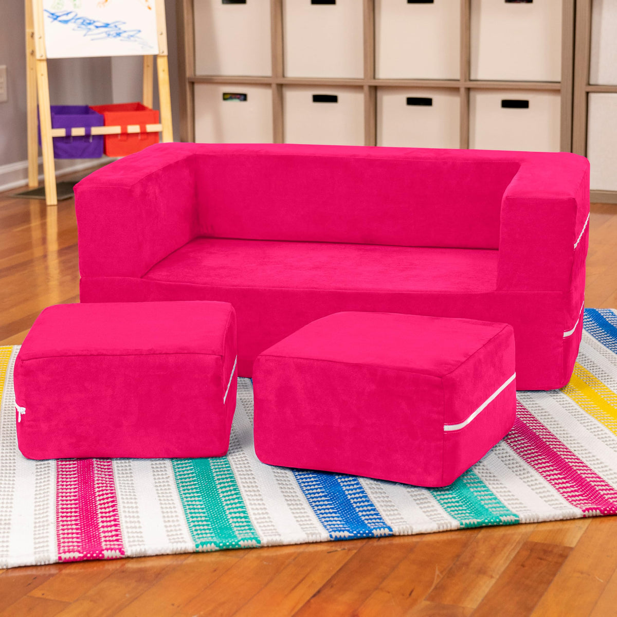 Jaxx Zipline Kids Modular Loveseat & Ottomans/Fold Out Lounger, Platinum