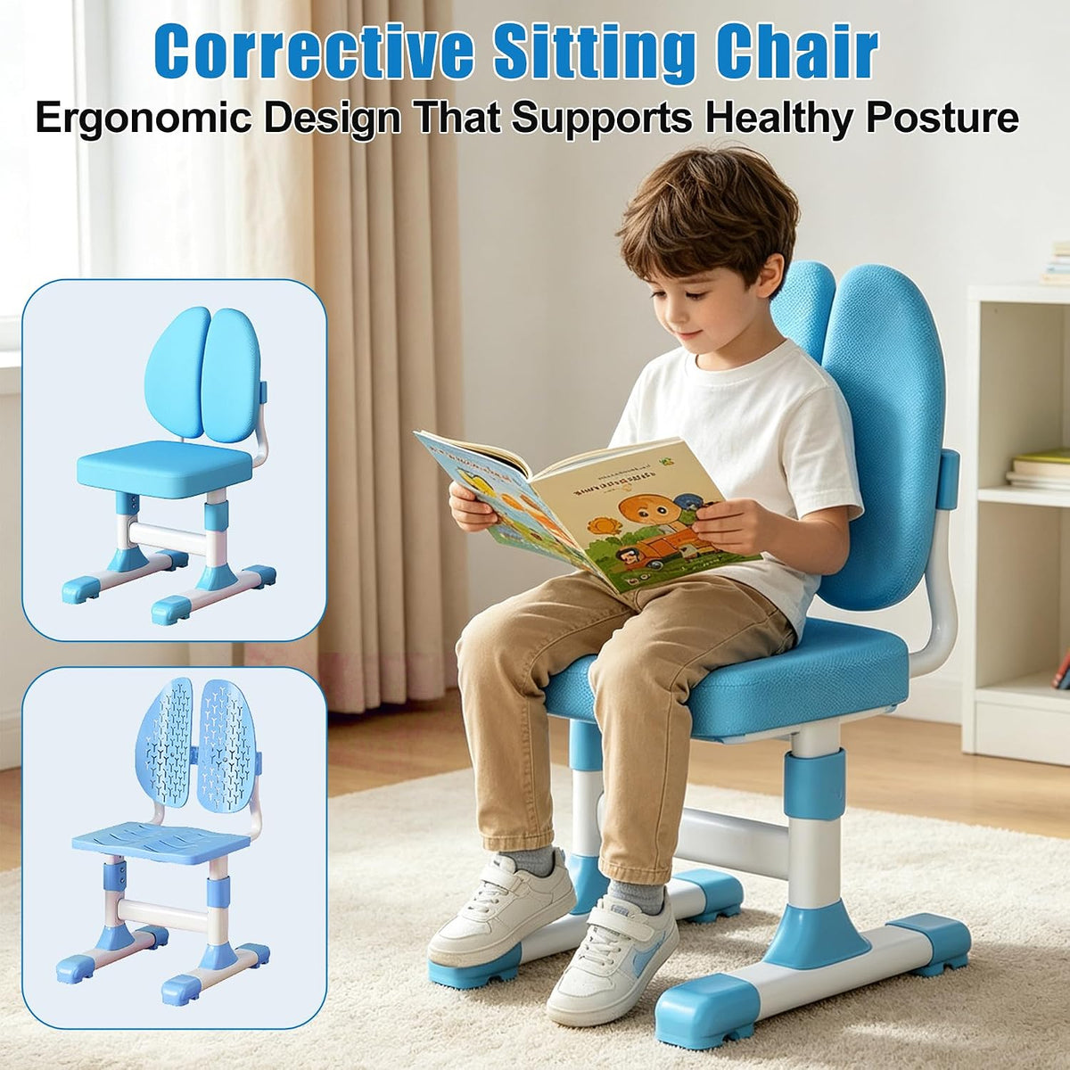 HEVIRGO Kids Desk and Chair Set, Height Adjustable Study Table with Drawer