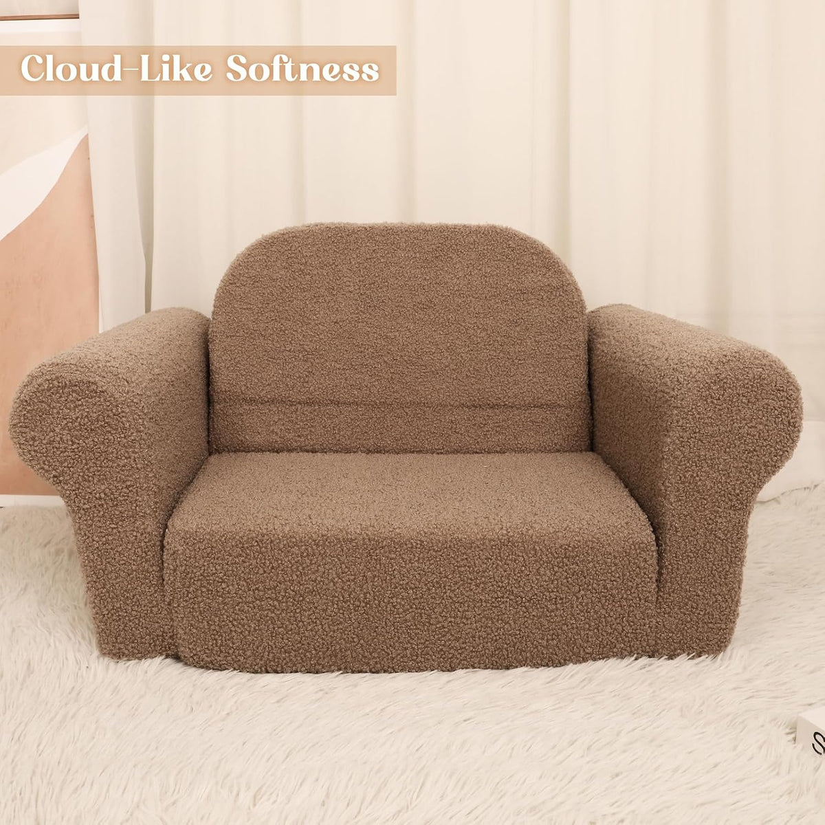 Chairs for childrenr, 2-in-1 Toddler Soft Teddy Couch Fold Out, Convertible Chair to Lounger for Girls and Boys|Safety Certified | Gift for Children