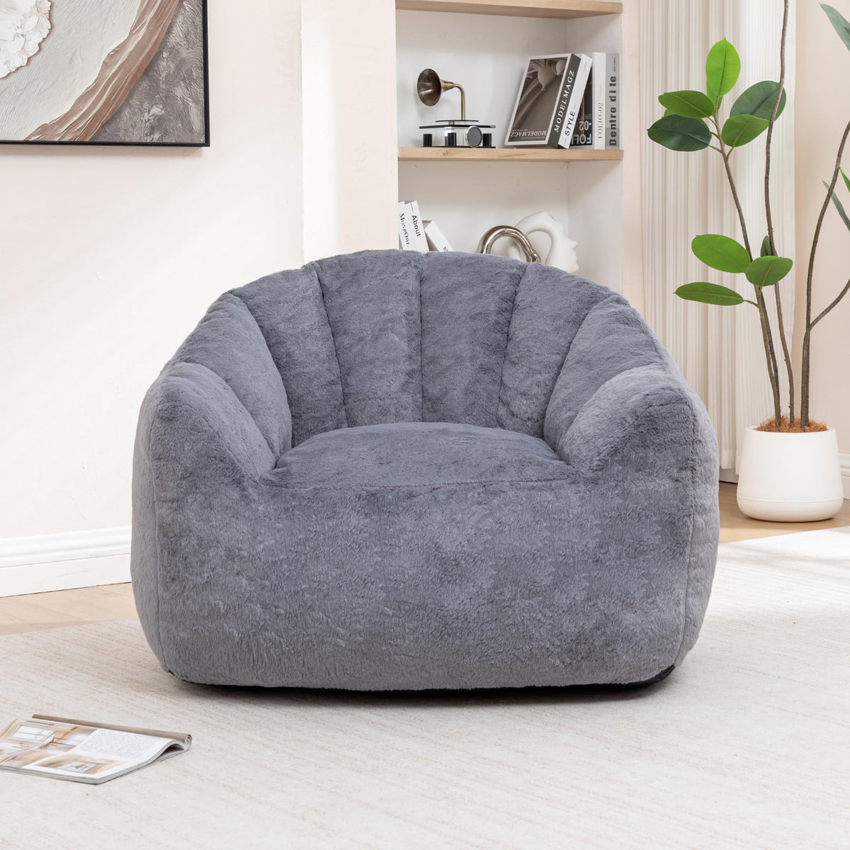 White Big Bean Bag Chairs for Adults Kids with Armrests, Faux Fur Bean Bag Chairs for Teens, Oversized Lazy Bean Bags Sofa Fluffy Floor Lounge Chair, Large Bean Bag Couch for Bedroom
