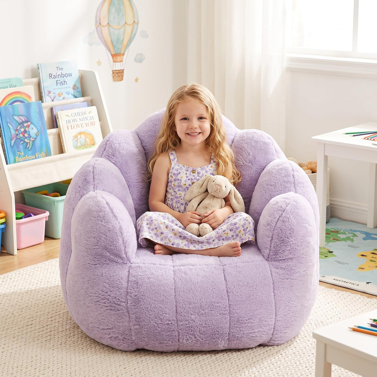 Kids Bean Bag Chair, Comfy Bean Bag Sofa with Handle for Boys Girls, Green