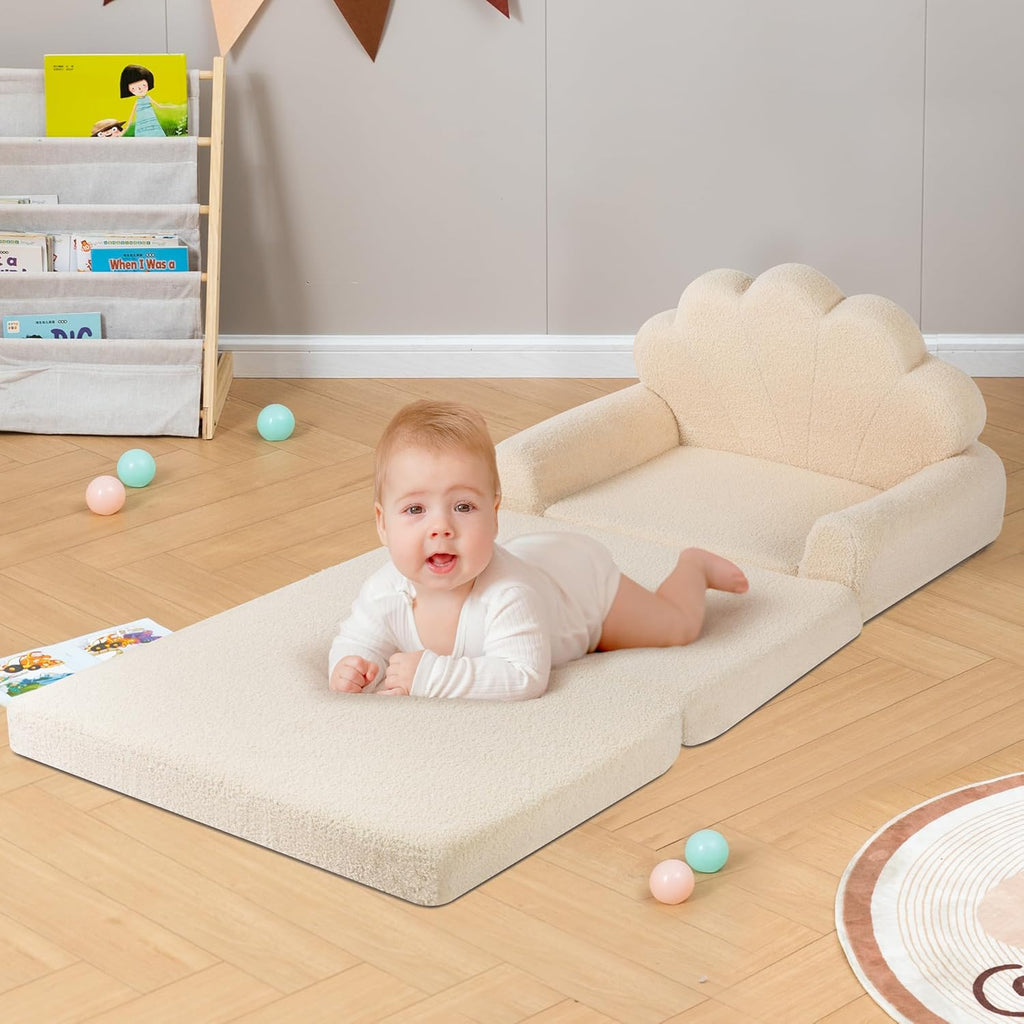 2-in-1 Kids Couch, Toddler Couch Fold Out, Comfy Toddler Chair, Convertible Kids Sofa to Lounger with Pocket and Removable Cover